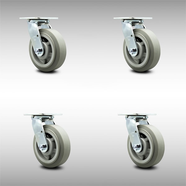6 Inch SS Thermoplastic Rubber Caster Set with Ball Bearing and Swivel Lock SCC
